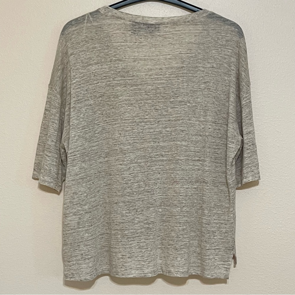 Tahari Women's Size Large L Cream Linen Cropped Slub T Shirt Oatmeal Beige - Picture 2 of 6